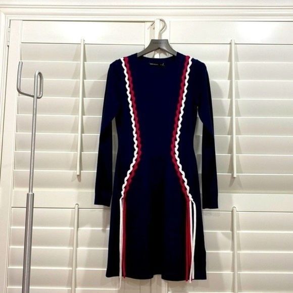 Karen Millen Lace-up ribbon Navy Sweater Dress.  XS - Picture 1 of 5